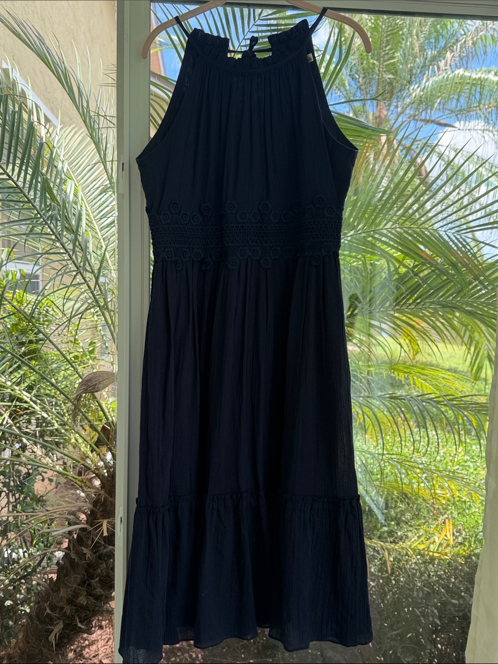 Eliza J Navy Blue Cotton Gauze Fit & Flare Strappy Sun Dress - Picture 5 of 13